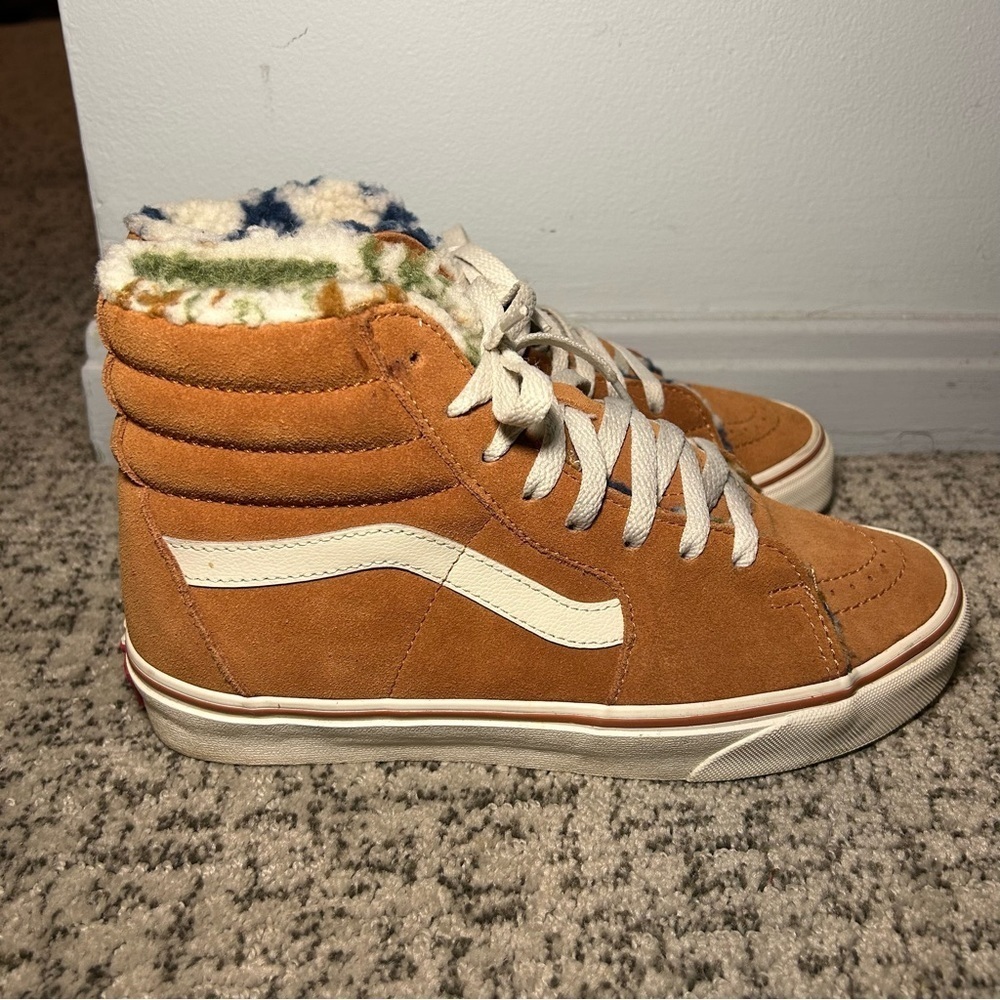 Vans Sk8 Hi Sherpa Suede Sunburn Orange & White Lade-Up Sneakers Size 8.5